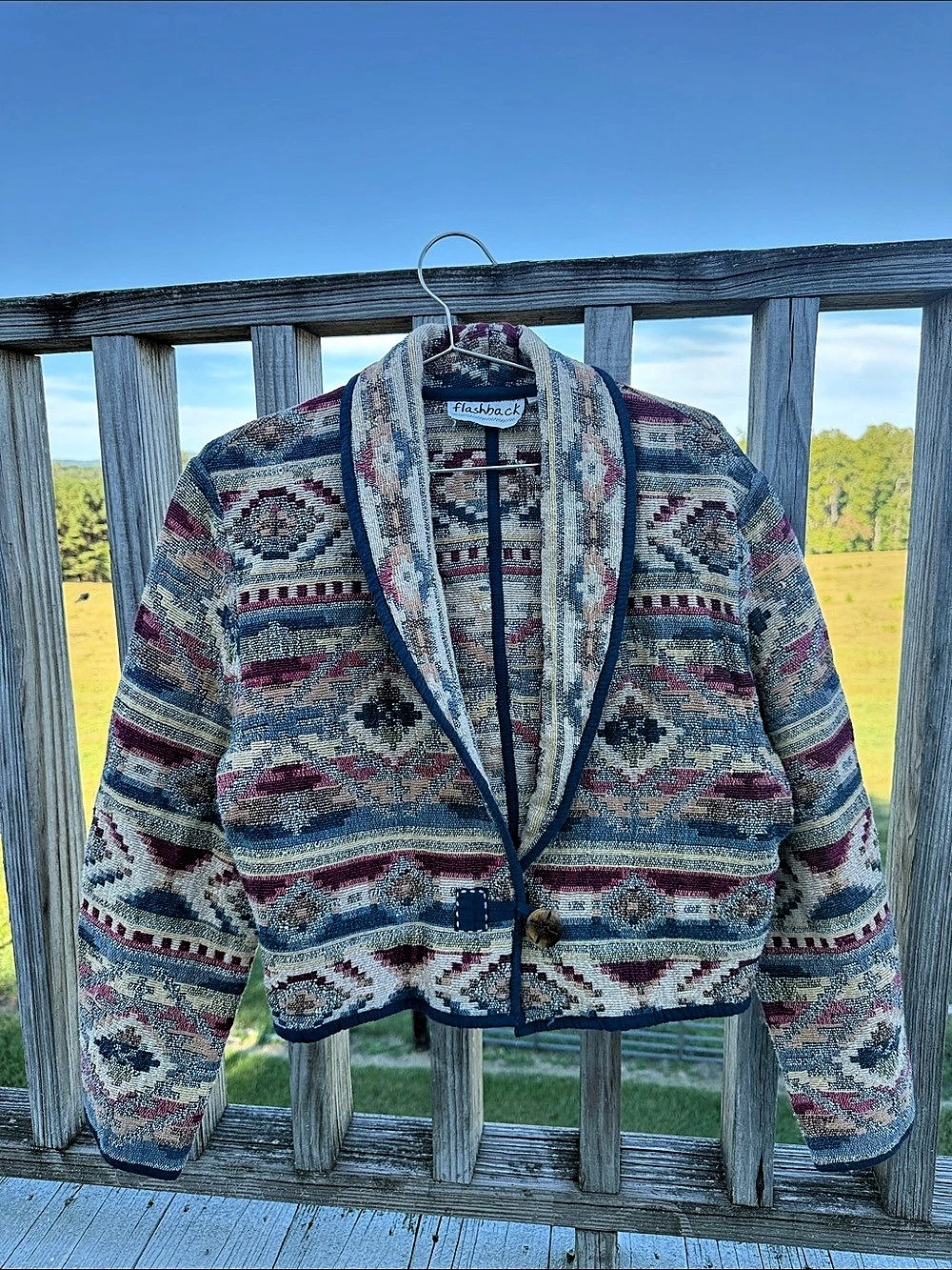 Vintage Western Cropped Blanket Jacket Size M 100% Cotton